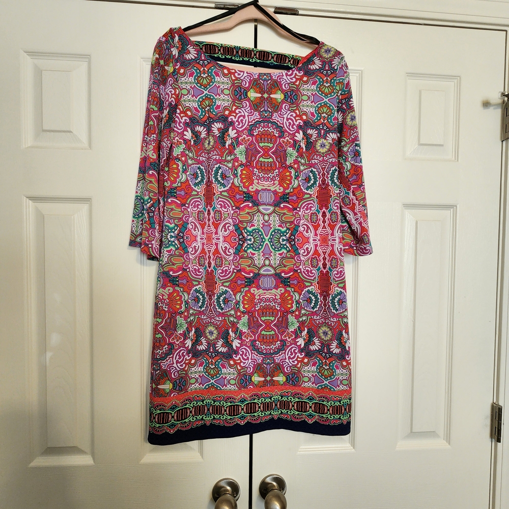 Laundry Shelli Segal Pink Floral Vibrant Jersey Knit Shift Dress Size Small